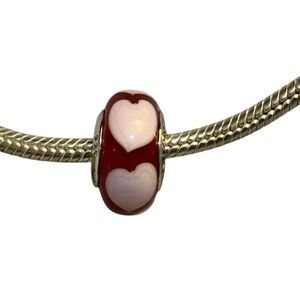 Sterling Silver Pandora Red Hearts Murano Glass Charm, S925 ALE
